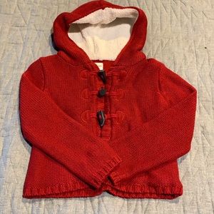 Warm red sweater with fleeced lined hoodie.  Size 5T